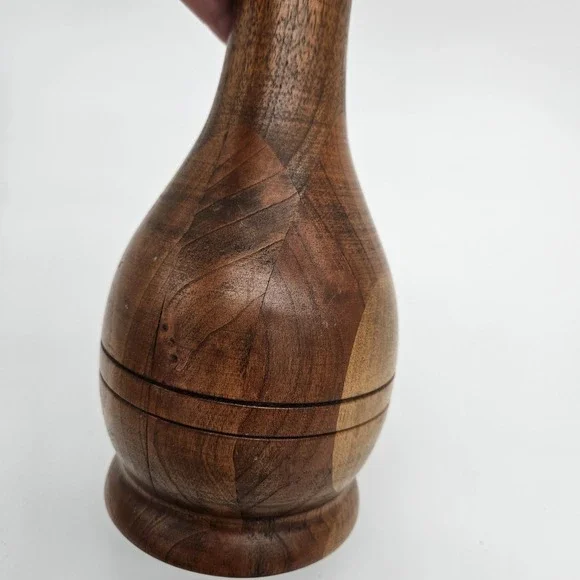Hand Crafted Turned MCM Hardwood Vase Signed by Artist - Handcrafted Natural - Picture 8 of 14